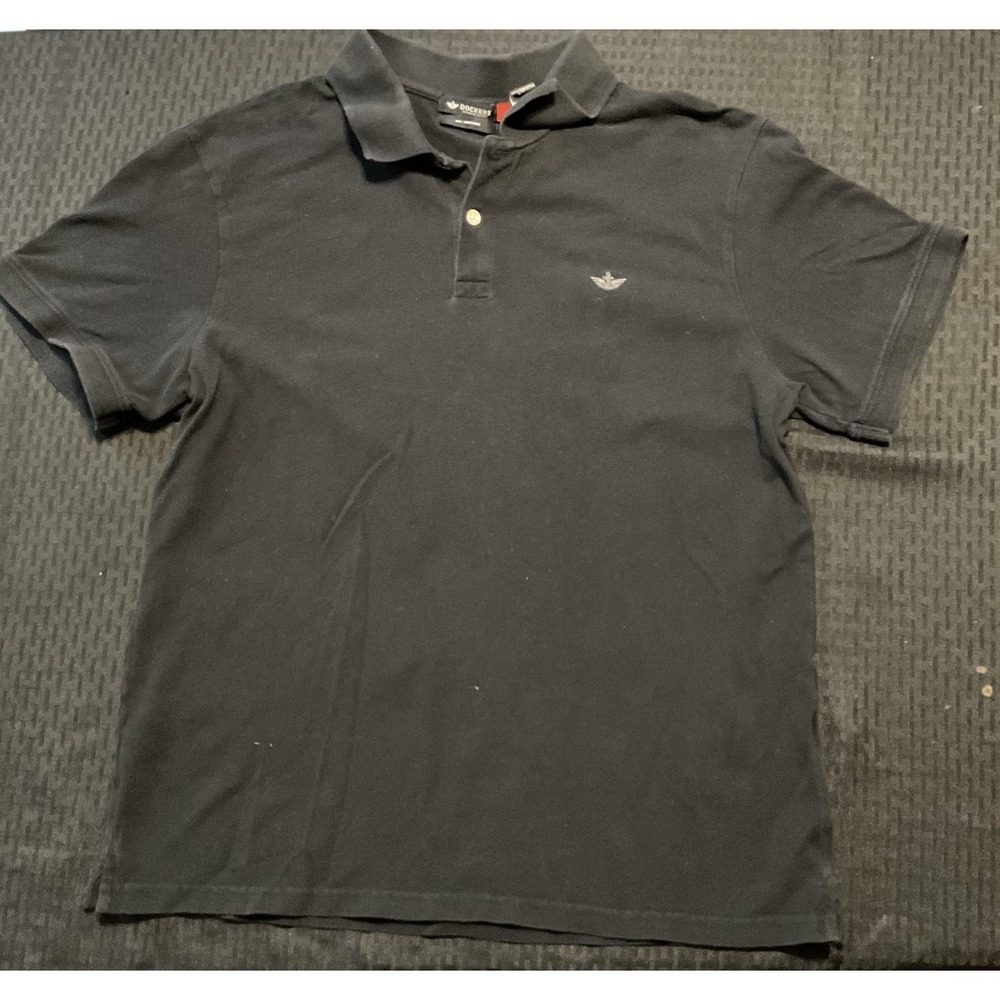 Dockers Polo Shirt Mens Large Black Slim Fit Pique Short Sleeve Embroidered